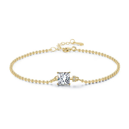 Classic Square Clear CZ Bracelets Solid 925 Sterling Silver Charm Beads Chain Bracelet For Women Wedding Fine Jewelry