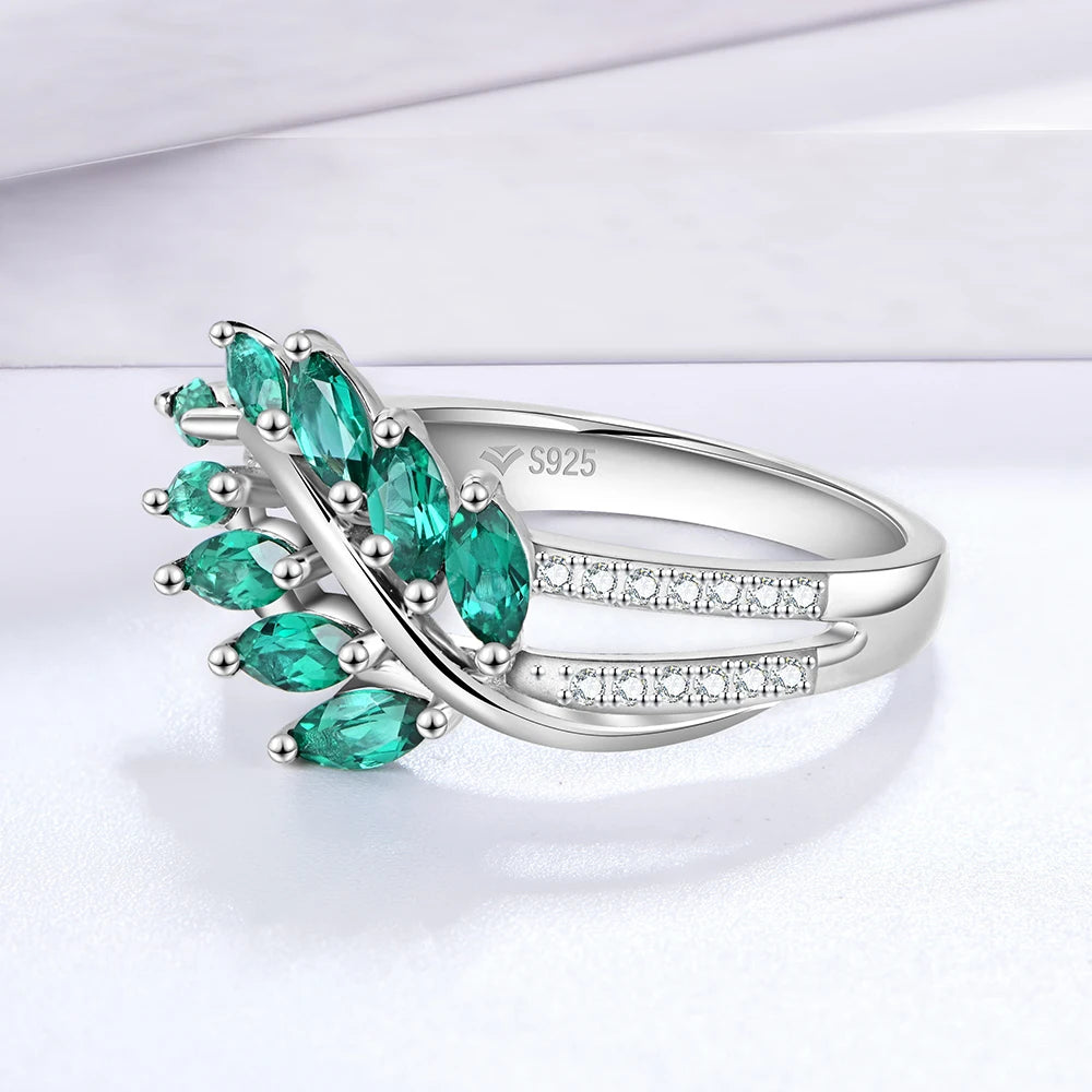 Classic 925 Sterling Silver Lab Emerald Created White Sapphire Gemstone Anniversary Band Ring For Women Fine Jewelry