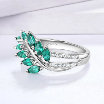 Classic 925 Sterling Silver Lab Emerald Created White Sapphire Gemstone Anniversary Band Ring For Women Fine Jewelry