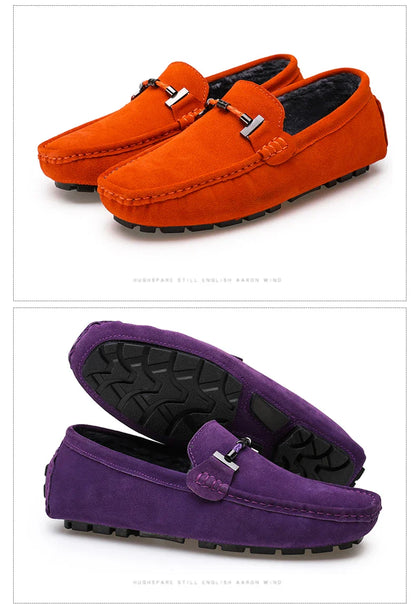 Handmade Men Loafers Luxury Genuine Leather Casual Shoes Comfortable Soft Driving Shoes Warm Fur Plus Office Moccasins