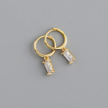 925 Sterling Silver Colorful Square Shiny Zircon Beads Piercing Stud Earrings for Women Fashion Gothic Exquisite Jewelry