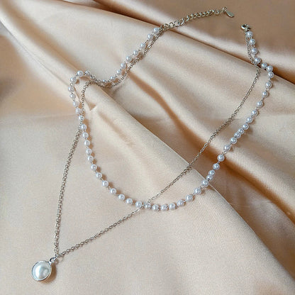 Fashion Kpop Pearl Choker Necklace Cute Double Layer Chain Pendant For Women Jewelry Girl Gift