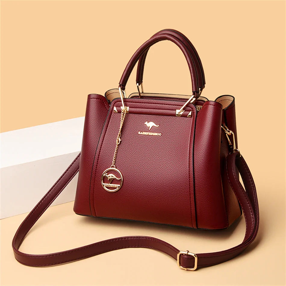 Bolsas de Luxo Femininas Bolsas de Grife 3 Camadas Couro Macio Ombro Transversal Sacola Feminina Grande Capacidade Compras Mensageiro Tote