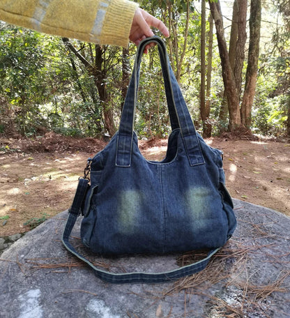 Women's Denim Bag Y2K Vintage Blue Jean Purse and Handbags Crossbody Shoulder Wallet Large Capacity