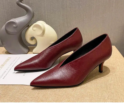 Sexy Autumn New Designer Vintage Evening Shoes Ladies Fashion Pointed Toe V Cut Woman Shoes High Heel Pumps Sexy C323