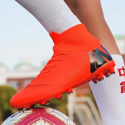 New Futstal FG/TF Orange Soccer Boots For Men High Top Men Soccer Cleats Football Trainers Men Sport Shoes zapatillas de futbol