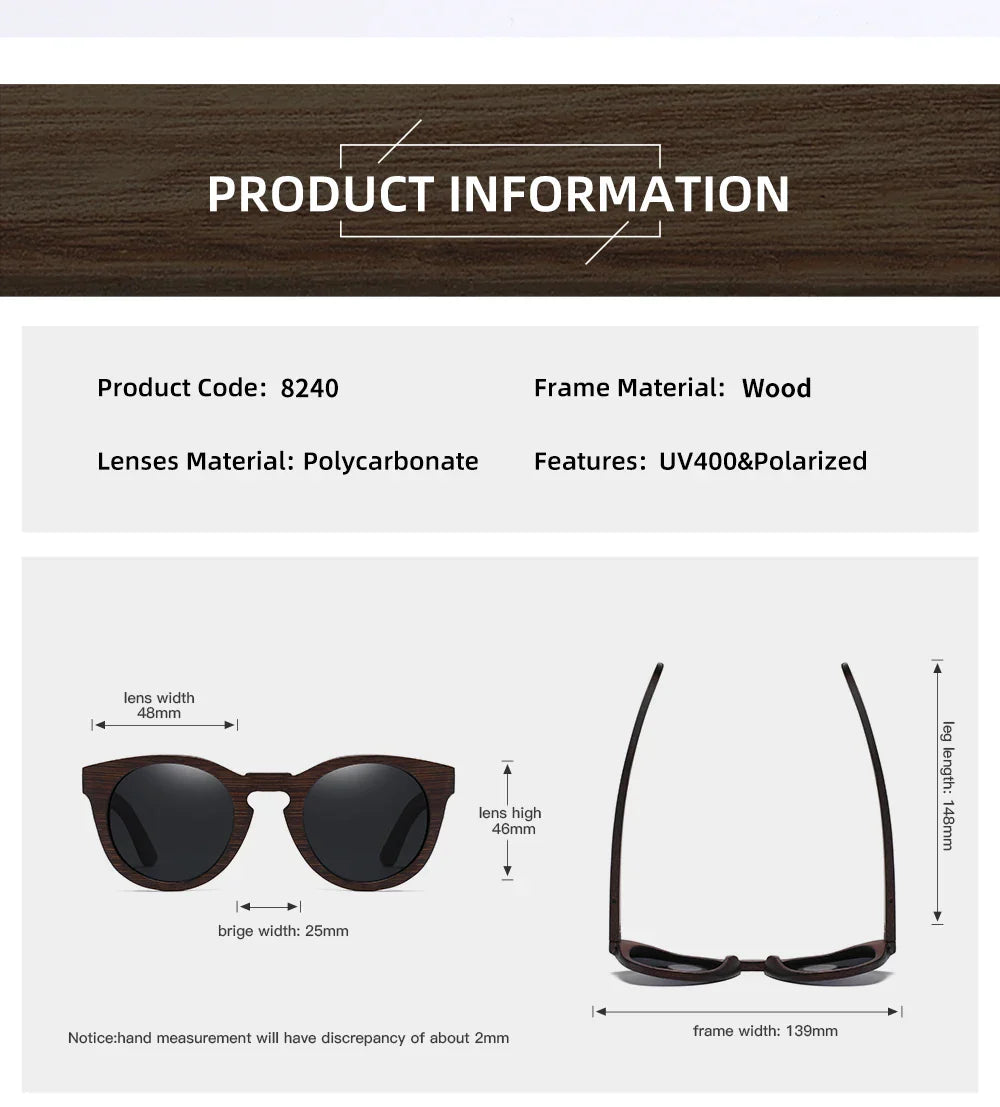 Desgin Spring New Style 100% Bamboo Polarized Sunglasses Men Women Fashion Glasses UV400 paper Box 8240