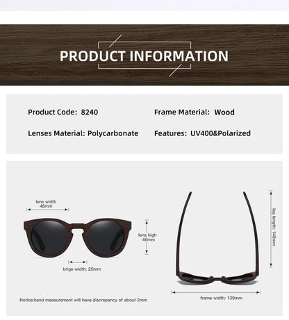 Desgin Spring New Style 100% Bamboo Polarized Sunglasses Men Women Fashion Glasses UV400 paper Box 8240