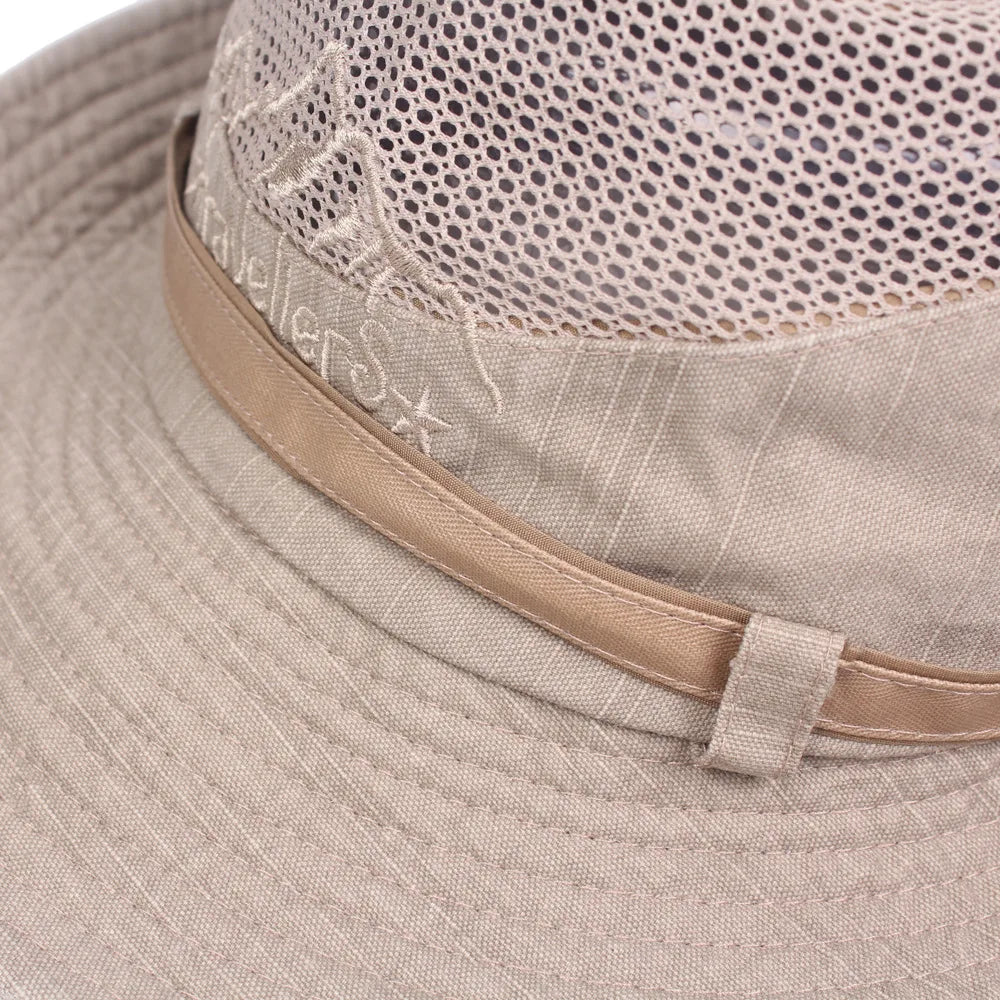 Outdoor Bucket Hat Men Summer Breathable Panama Cap Cotton Jungle Fishing Mesh