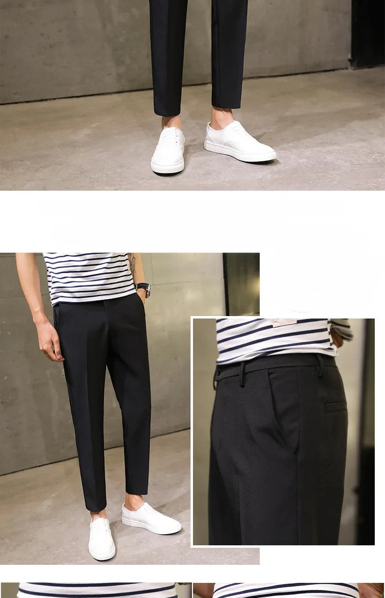 Spring Summer Men's Casual Pants Ankle Length Straight Classic Simplicity Solid Color Comfortable Male Business Pants