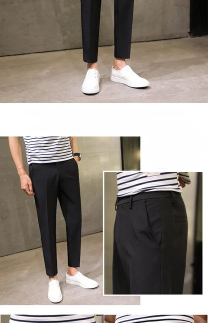 Spring Summer Men's Casual Pants Ankle Length Straight Classic Simplicity Solid Color Comfortable Male Business Pants