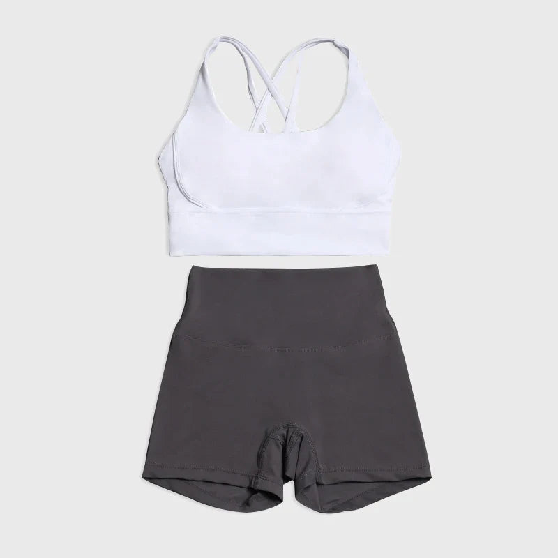 SOISOU Gym Womens Clothing Shorts Sets Yoga Women's Tracksuit Sexy Bra High Waist Short Sportwear Elastic Set Woman 2 Pieces