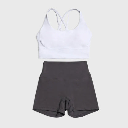 SOISOU Gym Womens Clothing Shorts Sets Yoga Women's Tracksuit Sexy Bra High Waist Short Sportwear Elastic Set Woman 2 Pieces