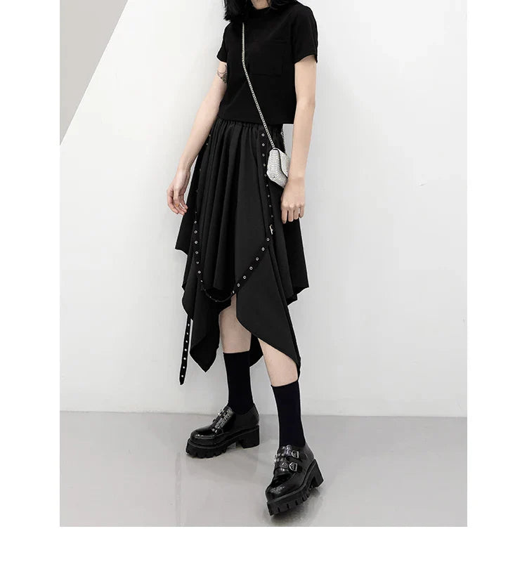Irregular Skirt Girl's New Dark Tie Street Punk Wind Weave Buckle Medium-length Y2k Gothic Long Skirt