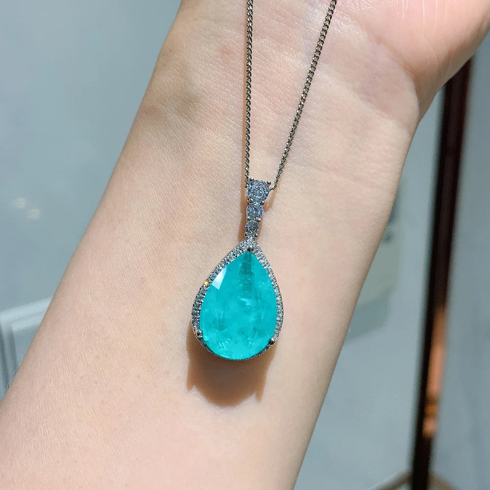 Luxury 925 Sterling Silver Paraiba Tourmaline Gemstone Earrings/Pendant/Necklace/Ring Wedding Jewelry Sets Wholesale