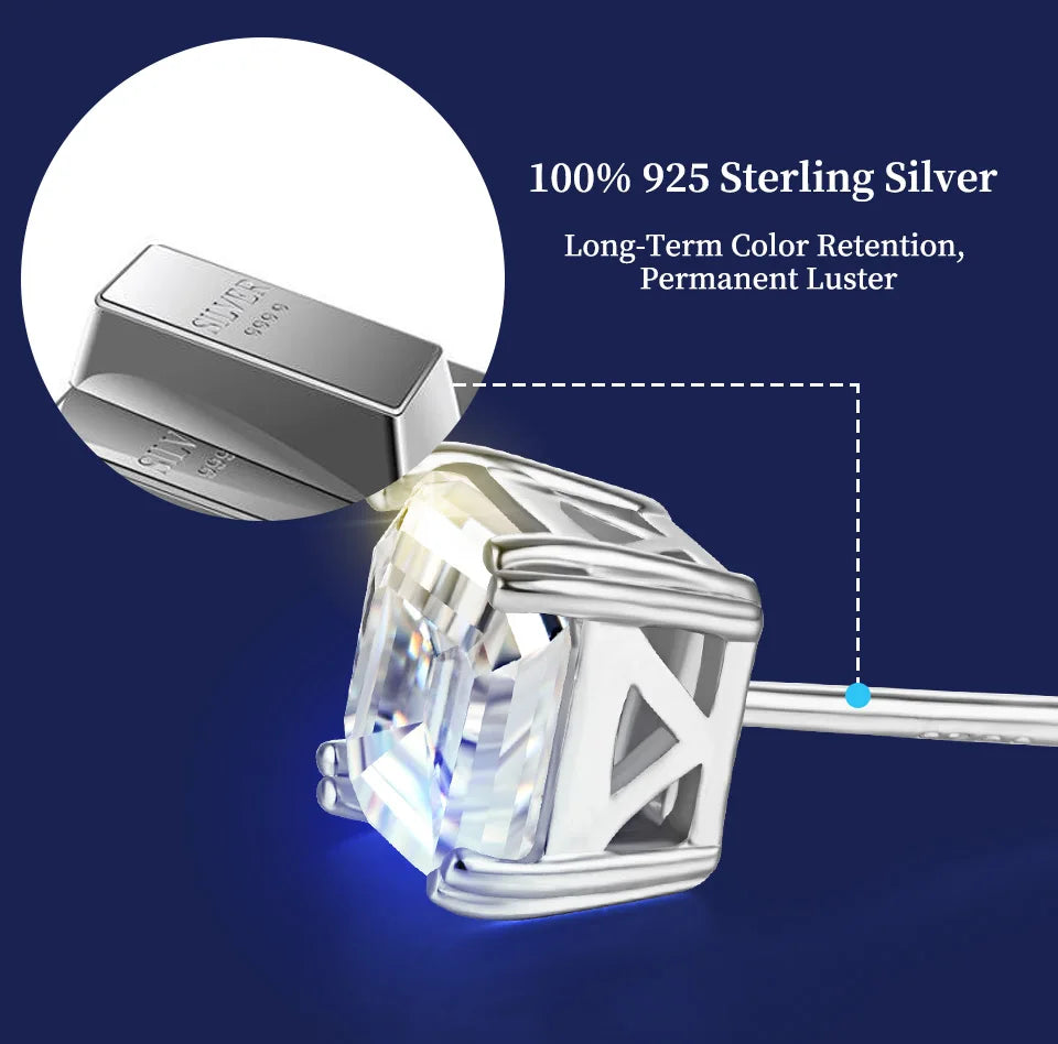 Total 0.8ct 6.0mm Moissanite D Color VVS1 Asscher Cut 18K White Gold Plated Earrings Jewelry Woman Girlfriend Gift