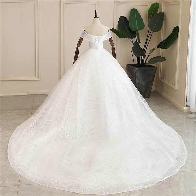 Wedding Dress Shiny Wedding Dress Classic Boat Neck Bridal Party Gown Vestido De Noiva Robe De Mariee Customized