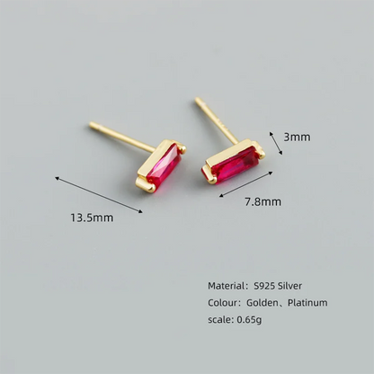 925 Sterling Silver Colorful Square Shiny Zircon Beads Piercing Stud Earrings for Women Fashion Gothic Exquisite Jewelry