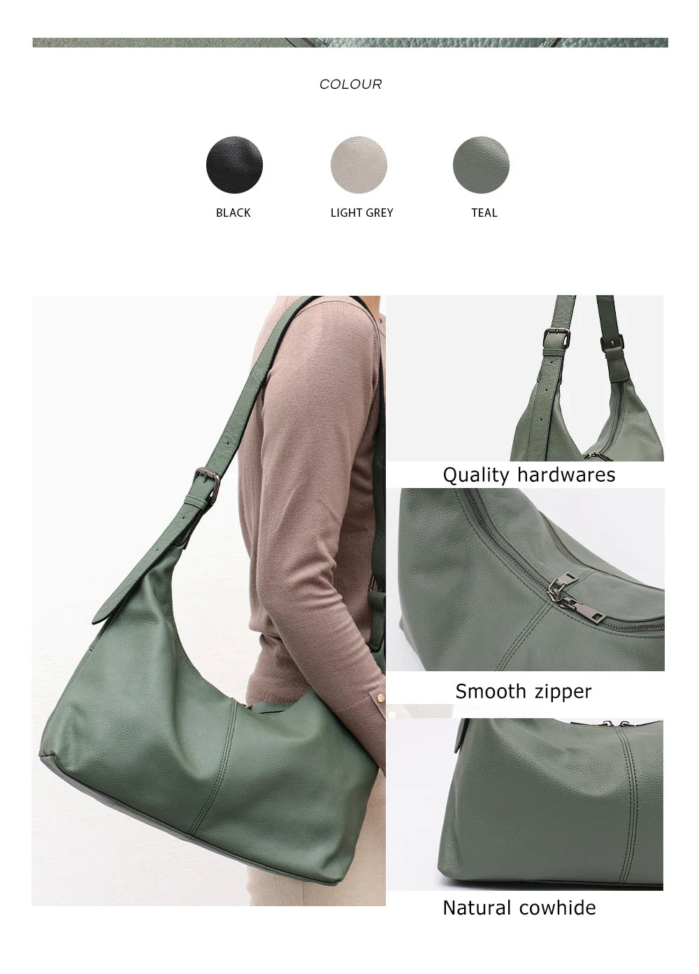 Luxury Women Cowhide Crossbody Bag Large Casual Shoulder Purse Wide Strap Handbag Female Daily 100% Genuine Leather Hobo Sack