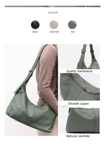 Luxury Women Cowhide Crossbody Bag Large Casual Shoulder Purse Wide Strap Handbag Female Daily 100% Genuine Leather Hobo Sack