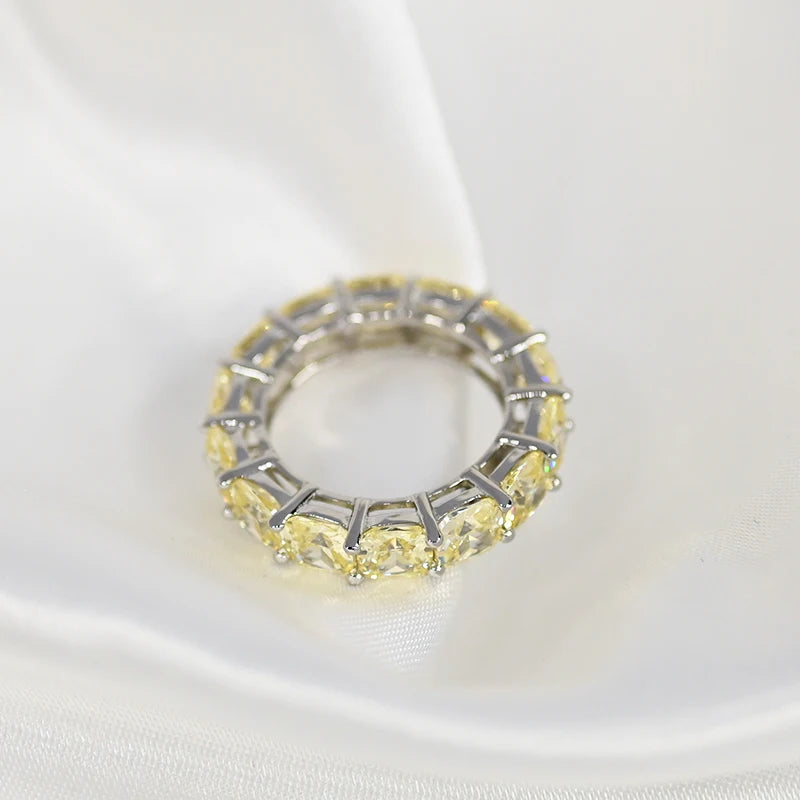 100% 925 Sterling Silver Sparkling 1 Row Full 5*5mm High Carbon Diamond Finger Rings For Women Wedding Party Fine Jewelry