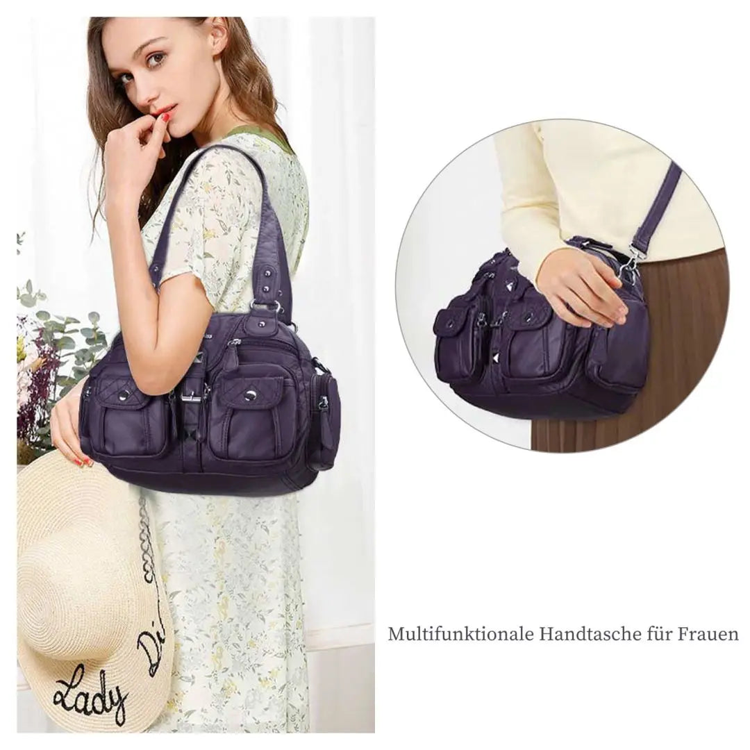 Women Small Handbags Satchel Top-handle Handbag PU Shoulder Bag 8”x11” Dumpling Pack Multi-pockets Shoulder Bag