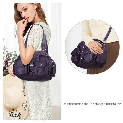 Women Small Handbags Satchel Top-handle Handbag PU Shoulder Bag 8”x11” Dumpling Pack Multi-pockets Shoulder Bag