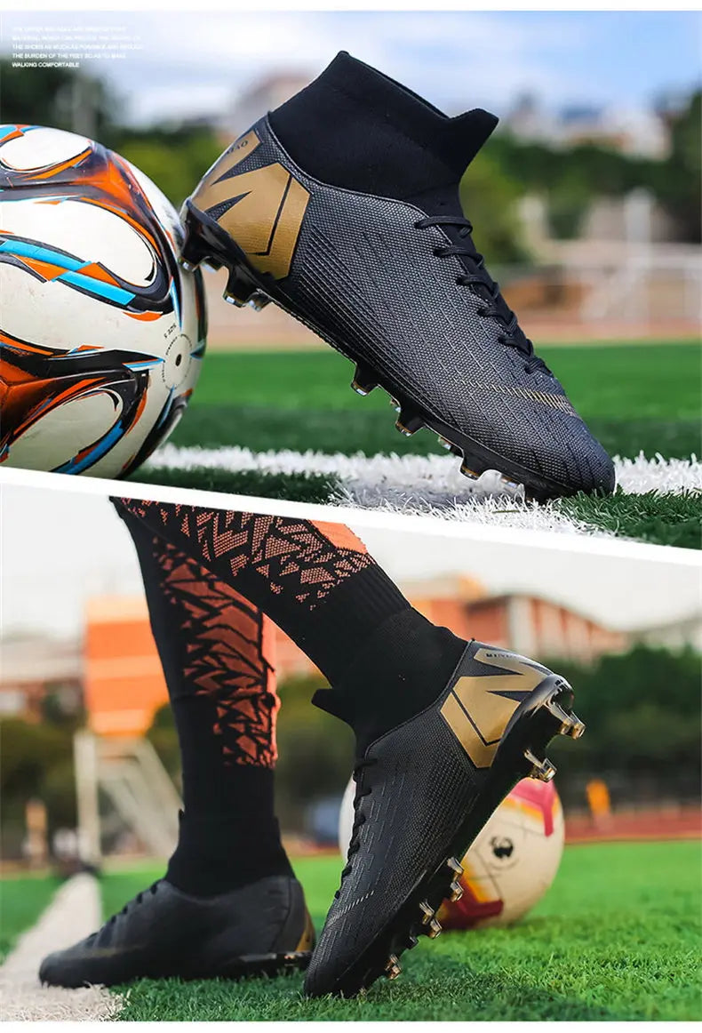 New Futstal FG/TF Orange Soccer Boots For Men High Top Men Soccer Cleats Football Trainers Men Sport Shoes zapatillas de futbol