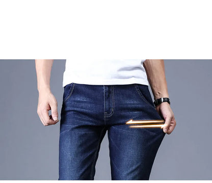 2024 New Men Stretch Jeans Male Classic Elasticity Business Jeans Men Fashion Comfortable Solid Slim Straight Long Denim Pants