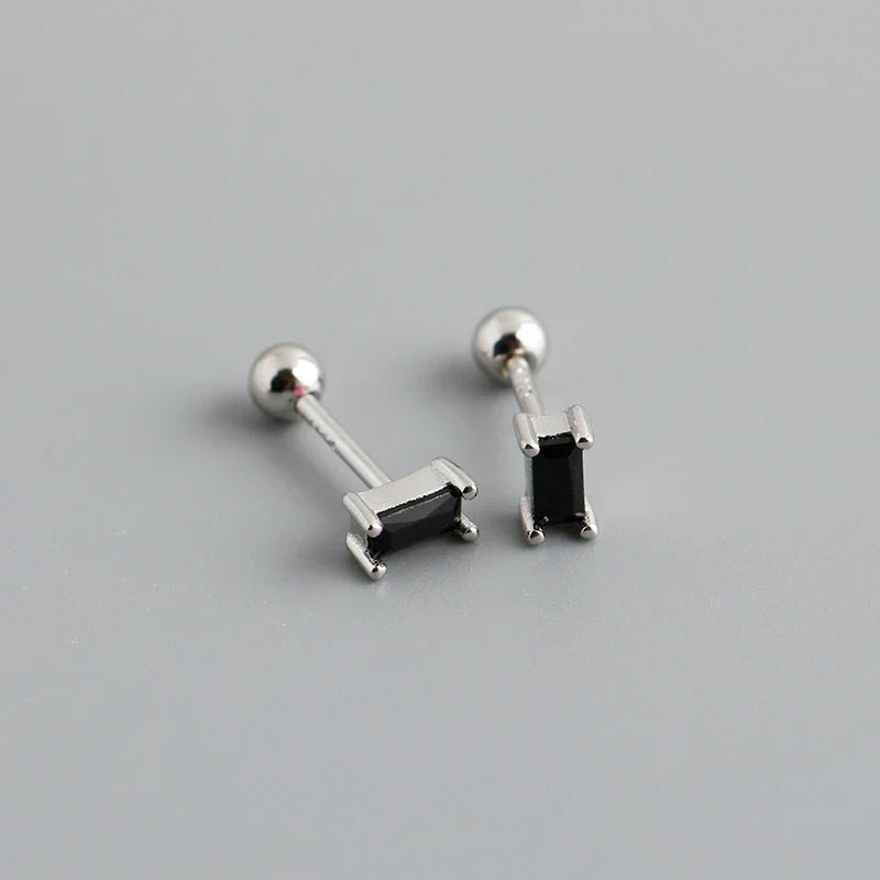 925 Sterling Silver Colorful Square Shiny Zircon Beads Piercing Stud Earrings for Women Fashion Gothic Exquisite Jewelry