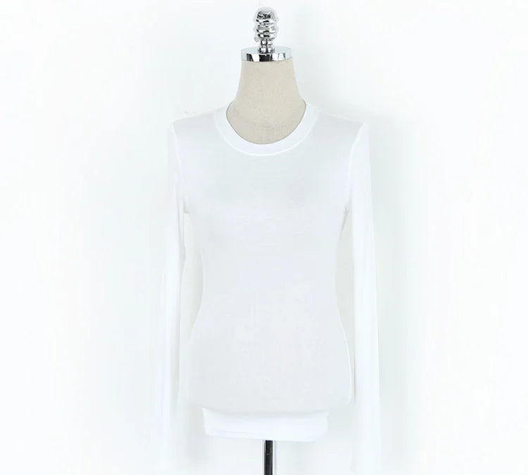 T Shirt Korean Style Slim T-shirts 2026 Sexy Tshirts Cotton Long Sleeve Summer Tops Tee Shirt Femme Khaki Blue White Black