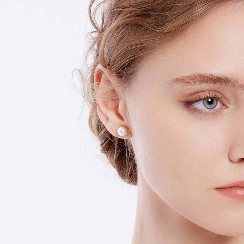 Real 18K Gold Earrings for Women Pure AU750 Natural Freshwater Pearl Earrings Simple Fashionable Fine Jewelry Gift