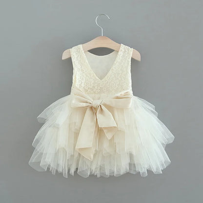 Summer Princess Dresses for Girl Lace Tulle Party Wedding Dress With Sash Baby Clothes 1-6Y E1953