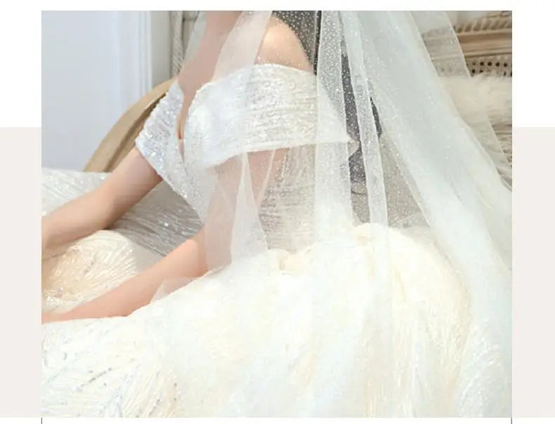 Wedding Dress Shiny Wedding Dress Classic Boat Neck Bridal Party Gown Vestido De Noiva Robe De Mariee Customized