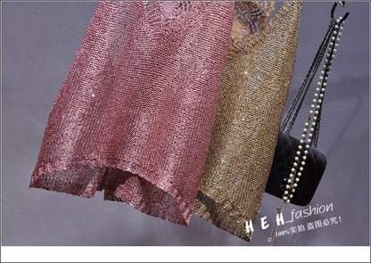 Yan Li  Sexy Shoulders and Heart Leakage Hang Sequined Jacket Neck Lace Knitting Wear Outside Hang Back  Sleeveless Top Women
