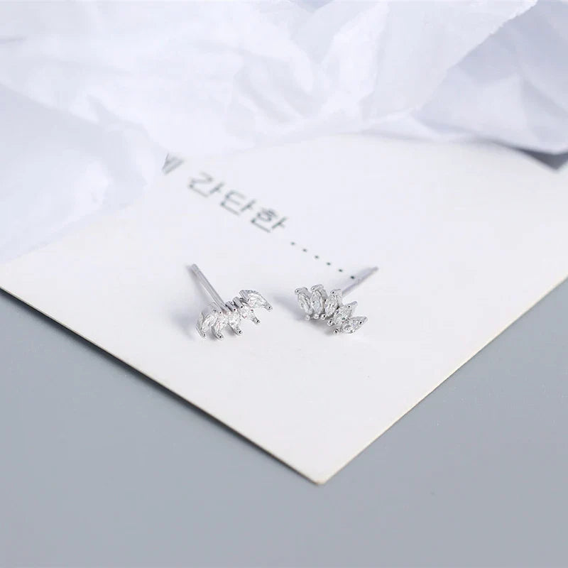 Luxury Genuine 925 Sterling Silver White Zircon Horse Eye Stud Earrings for Women Chic Office Youth Jewelry Accessories