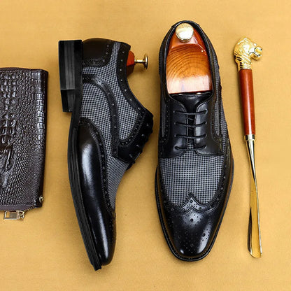 Men's Dress Shoes Leather Ventilation Lace-Up Fashion Bullock Men Shoes Formal Business Casual Spring Summer New