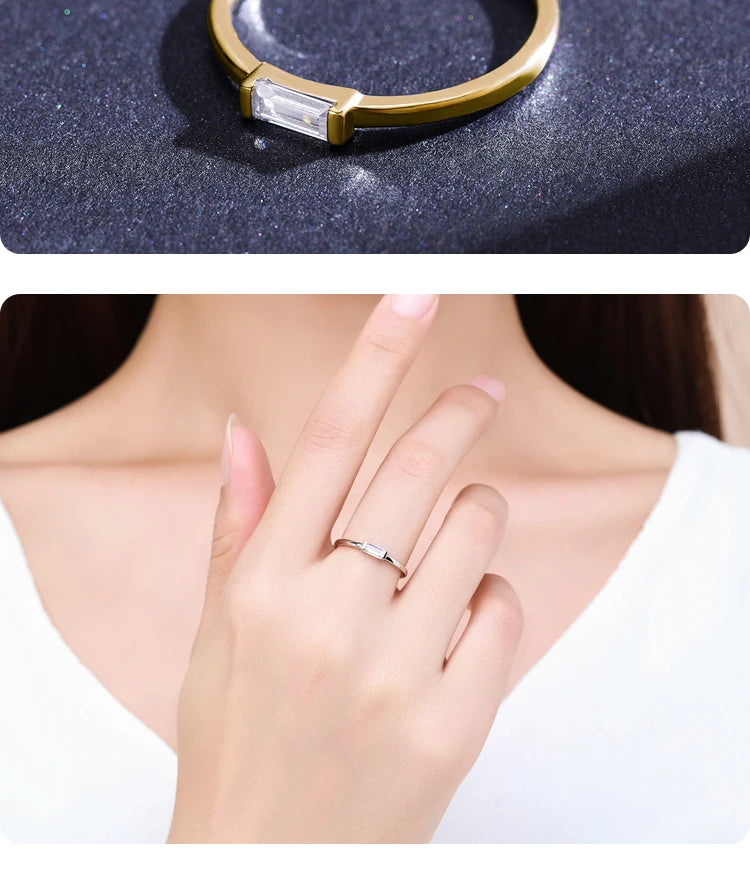 925 Sterling Silver Fashion Emerald Cut Shiny Clear CZ Wedding Female Rings for Women Simple Rectangle Ring Fine Jewelry