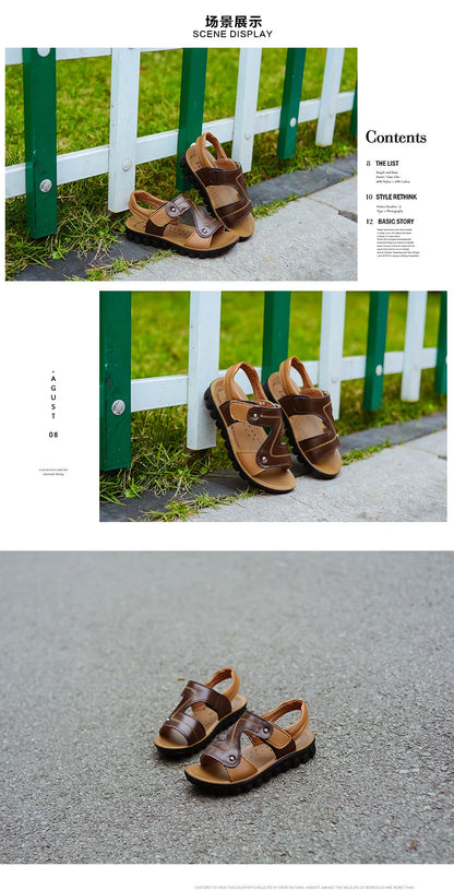 Children Sandals 2023 Summer New Fashion Boys Geniune Leather Sandals Kids Soft Bottom Non-slip Beach Sandals