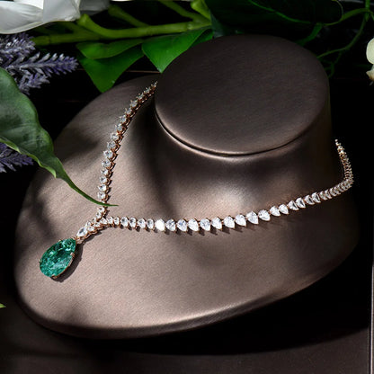 Luxury Shiny Water Drop Cubic Zirconia Necklace Earring Set for Women High Quality Fashion Party Wedding Jewelry N-1019