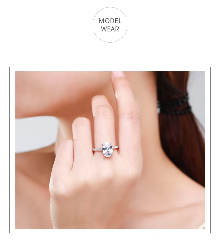 Genuine 925 Sterling Silve Fashion Generous Oval Emerald Cut Sparkling CZ Rings For Women Wedding Engagement Jewelry Gift
