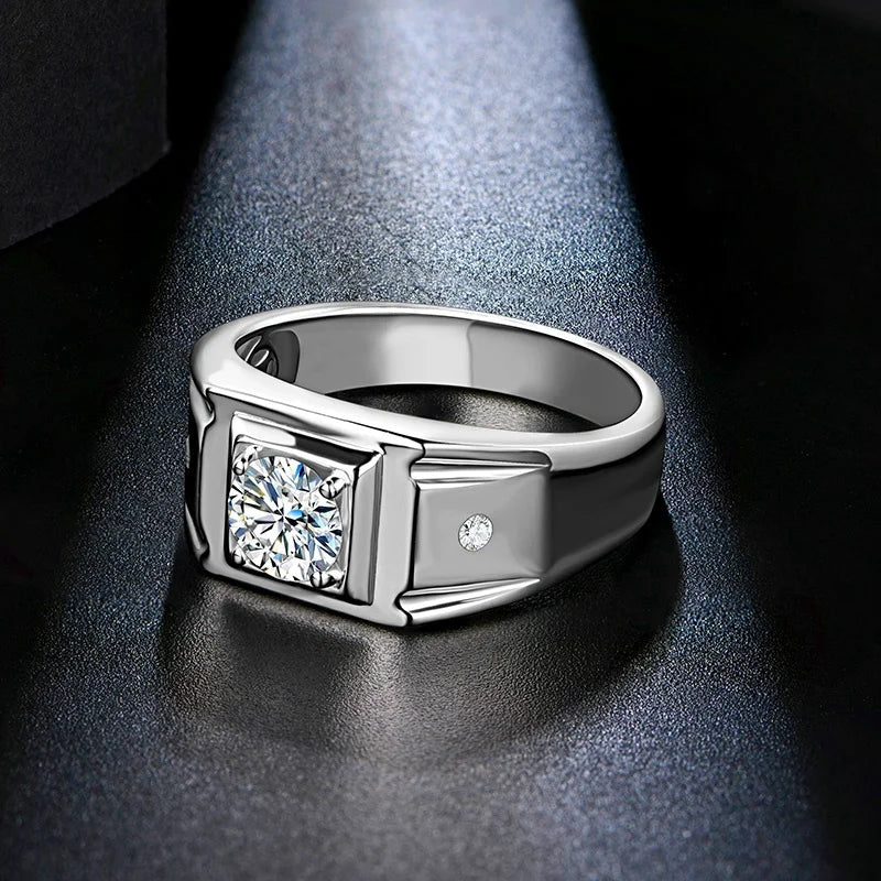 1CT D Color 6.5mm Moissanite Diamond Men Ring Design Men Ring 100% 925 Sterling Silver Party Ring Father's Day Gift