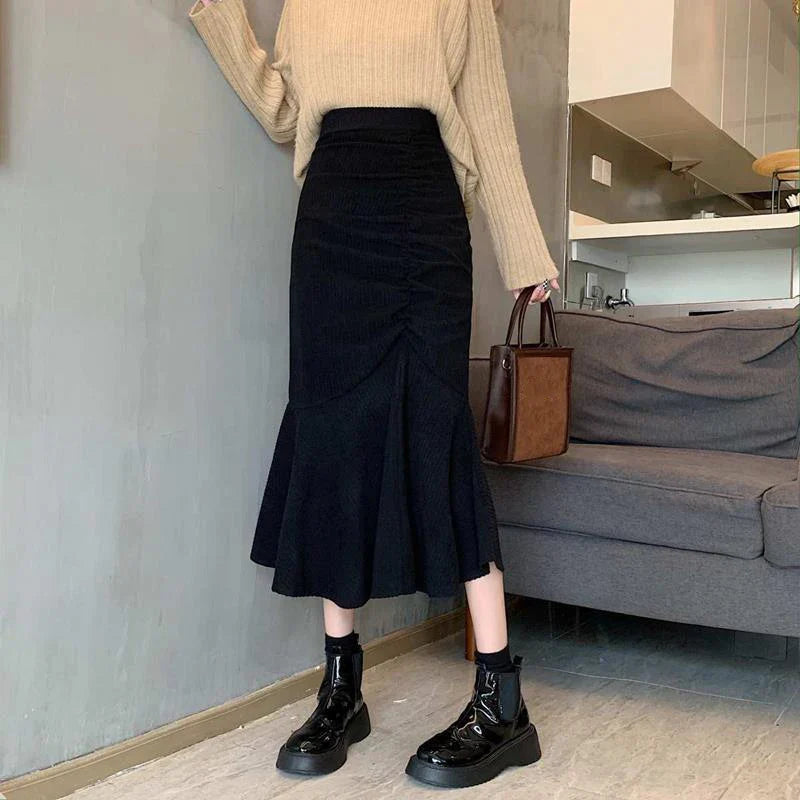 Lucyever Fashion High Waist Midi Skirts for Women 2025 Spring Slim Fit  Hip Mermaid Skirt Woman Korean Ruffles Brown Skirts 2XL