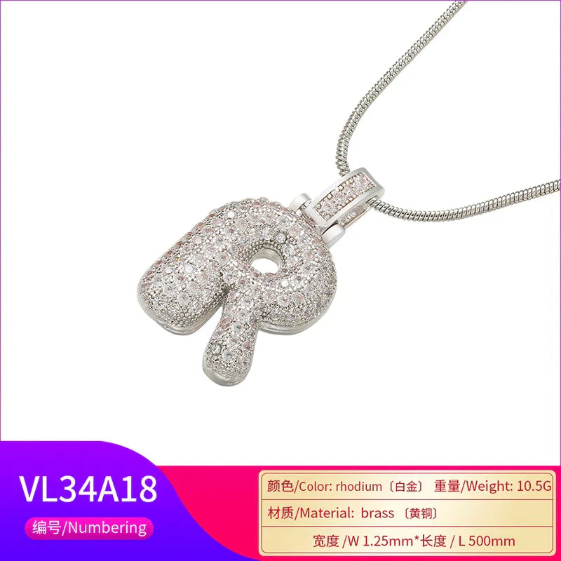1.25x500mm Fat and lovely crystal brass silver color  letter necklace for women friends birthday gift model: VL34