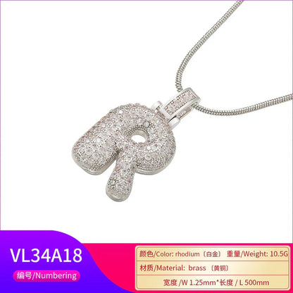 1.25x500mm Fat and lovely crystal brass silver color  letter necklace for women friends birthday gift model: VL34