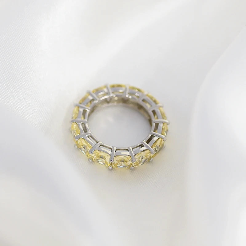 100% 925 Sterling Silver Sparkling 1 Row Full 5*5mm High Carbon Diamond Finger Rings For Women Wedding Party Fine Jewelry