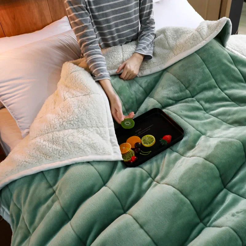 Super Soft Warm Throw Blanket Three-Layer Thick Velvet Solid Color Bedspread Coral Fleece Home Throws Adult Bed Cover Winter