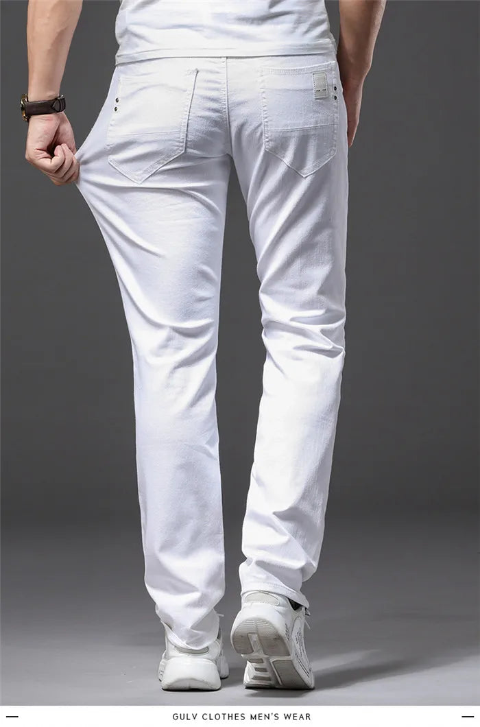Men White Jeans Fashion Casual Classic Style Slim Fit Soft Trousers Male Advanced Stretch Pants