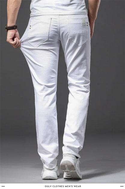 Men White Jeans Fashion Casual Classic Style Slim Fit Soft Trousers Male Advanced Stretch Pants