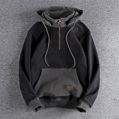 Casual Handsome Hoodies Men 2025 Autumn Winter Retro Trend Color Contrast Hooded Jacket Youth Stand-up Collar Mens Coat